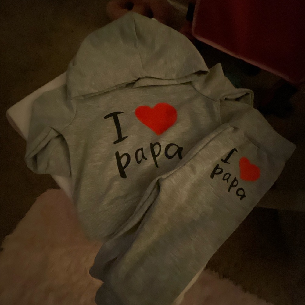SHEIN Gray 'I Love Papa' Kids Hoodie Set